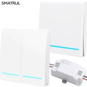 SMATRUL 433Mhz Wireless smart Light Switch RF Remote Control 1000W 50M AC 110V 220V Receiver Wall Panel push button Bedroom Lamp