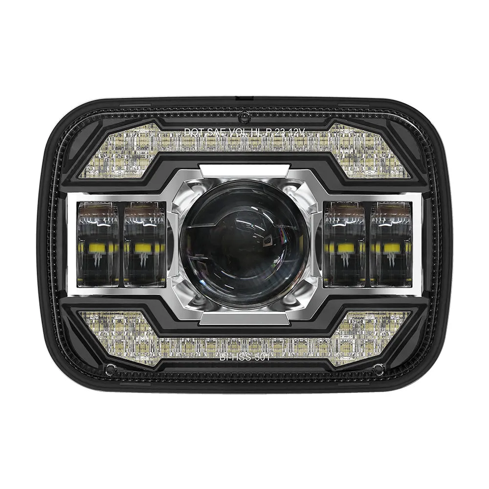 Starlight Flow Series 7x6 Inch Sealed Beam LED Headlights with Hi-Lo Beam & Amber Turn Signal White DRL for JEEP, Trucks, GMC, Chevrolet