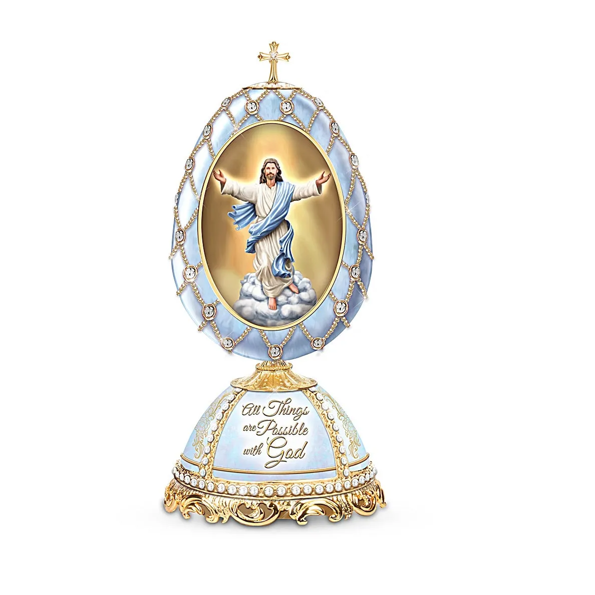 The Bradford Exchange All Things Are Possible With God His Heavenly Messages Collection Issue #1 Fabergé-Style Lighted Religious Music Box 6.25-inches