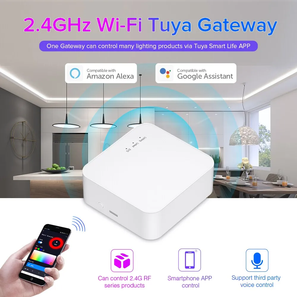 Tuya 2.4GHz WiFi Gateway for C01RF-C04RF LM051 Controller DIM CCT RGB RGBW RGBCCT LED Strip Tuya Smart Life Alexa Google Home