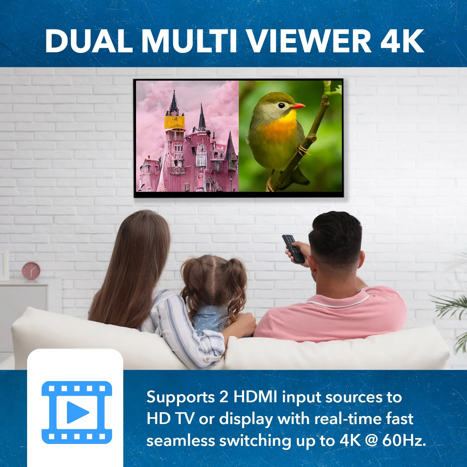 Ultra HD 4K Multi-Viewer 2x1 HDMI Seamless Video Switch (UHD-201MV)