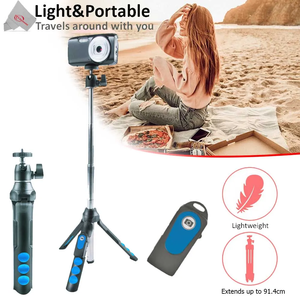 Vivitar 7-in-1 Streaming Essentials Selfie Tripod Selfie Stick with Wireless Remote for Smartphones Cameras and GoPro