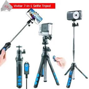 Vivitar 7-in-1 Streaming Essentials Selfie Tripod Selfie Stick with Wireless Remote for Smartphones Cameras and GoPro