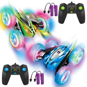 WHIZMAX 2PACK RC Stunt Car Remote Control Car with Wheel Lights Blue Green