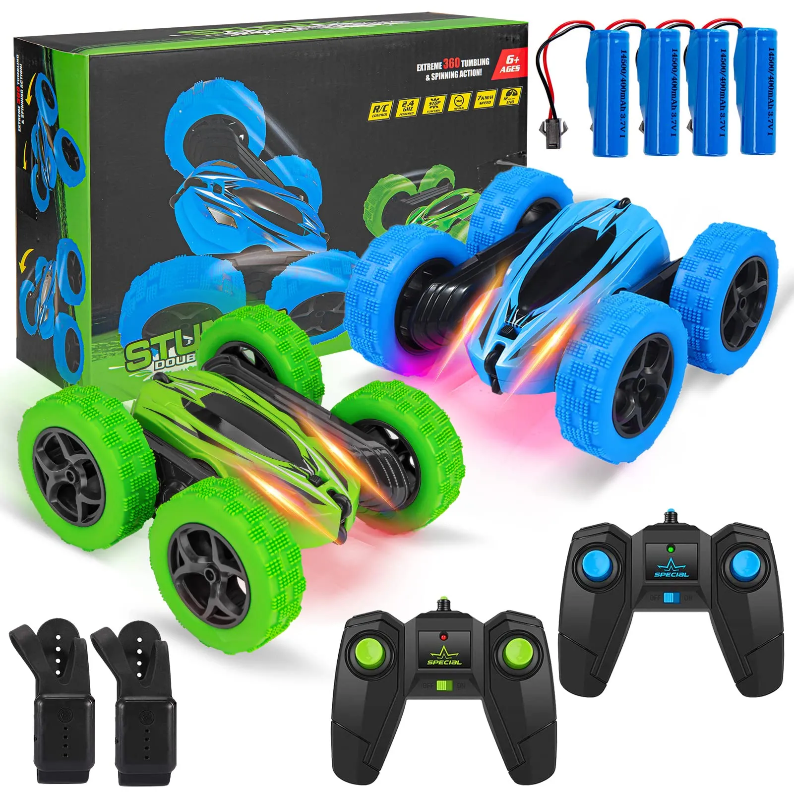 WHIZMAX 2Pack RC Stunt Car Watch Gesture Sensor Car Blue Green