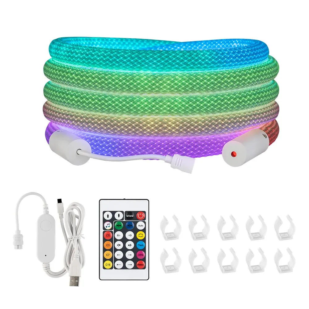 WS2812B RGB 360 Degree Round Reticulate Dream Chasing Color Neon LED Strip 50LEDs/M DC5V Flexible Silicone IP67 Waterproof