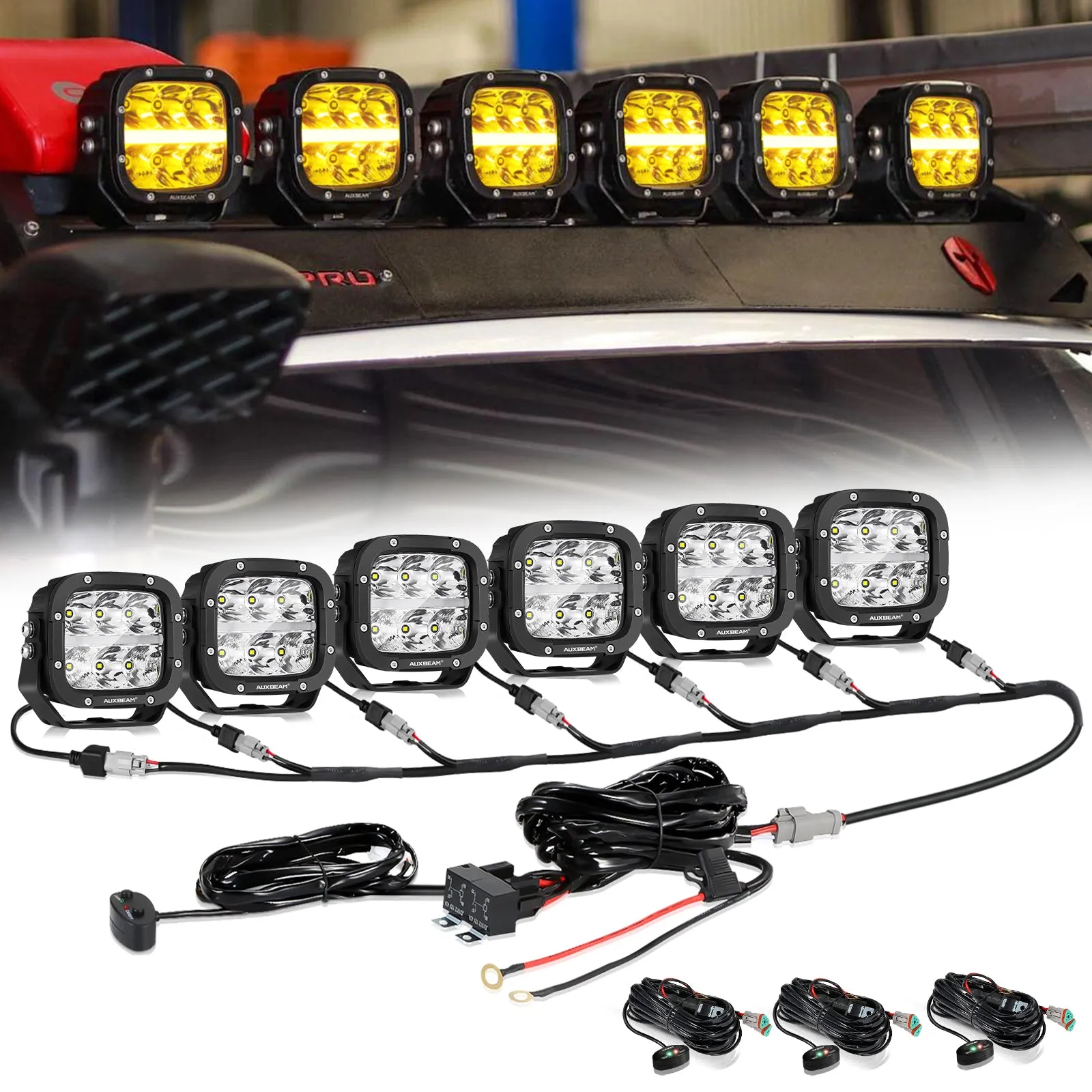 XP-ULTRA Series 5 Inch 132W 15600LM White/Amber LED Pods Driving Light with Amber DRL